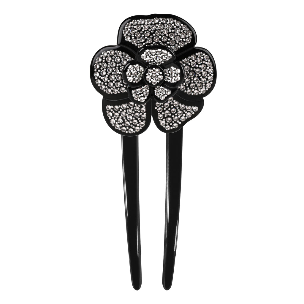 Paris Mode Camellia Full Crystal Black Hair Pin display picture 1