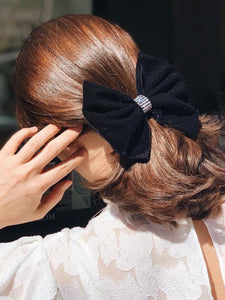 Velvet Crystal Olive Bow Hair Clip