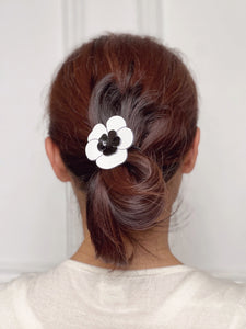 Camellia White Black Hair Tie