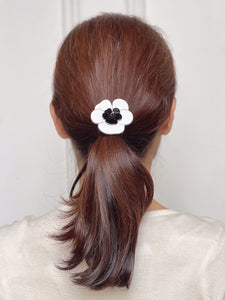 Camellia Crystal Ivory Black Hair Tie