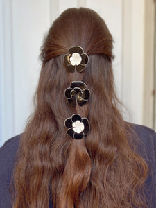 Camellia Crystal Ivory Black Hair Tie