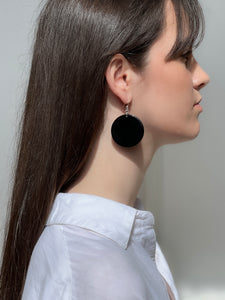 Disc Medium Black Hook Earrings