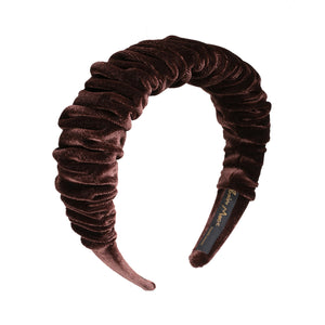 Velvet 3 cm Flat Ruffled Brown Headband
