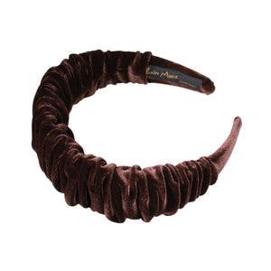 Velvet 3 cm Flat Ruffled Brown Headband
