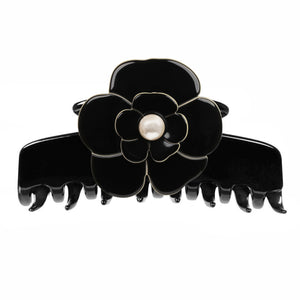 Camellia Double Pearl Extra Large Black Claw Clip