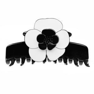 Camellia Double Extra Large White Black Claw Clip