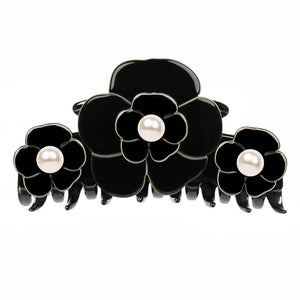 Camellia Triple Pearl Extra Large Black Claw Clip