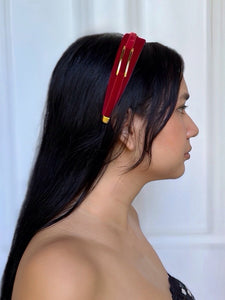 Velvet Gold Buckle 3 cm Flat Red Headband