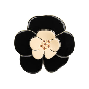 Camellia Medium Crystal Black Ivory Brooch