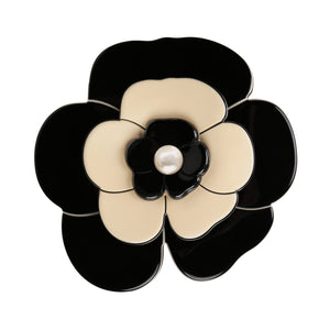 Camellia Pearl Large Black Ivory Hair Clip