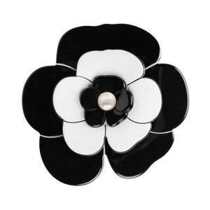 Camellia Large Pearl Black White Brooch