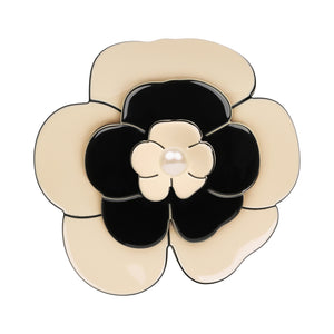 Camellia Pearl Large Ivory Black Hair Clip