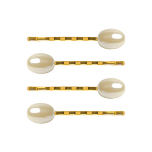 Gold Oval Pearl Hair Slide 4 Set