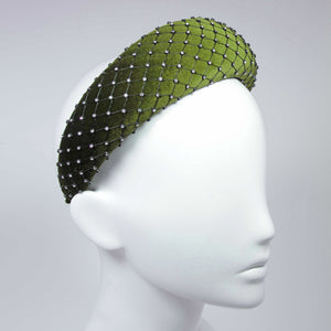 Velvet Crystal 6 cm Padded Olive Headband