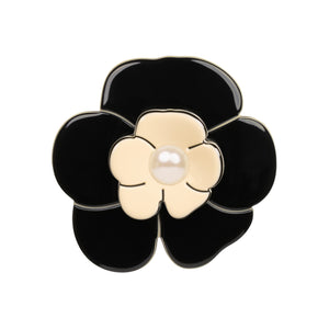 Camellia Medium Pearl Black Ivory Brooch