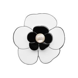 Camellia Medium Pearl White Black Brooch