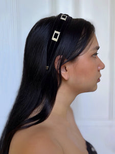 Velvet Crystal Buckle Rectangle 3 cm Flat Headband