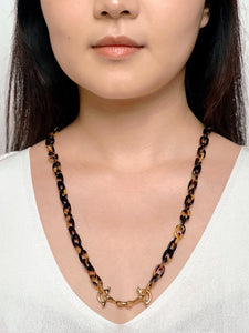 Horsebit Gold Dark Tortoiseshell Necklace