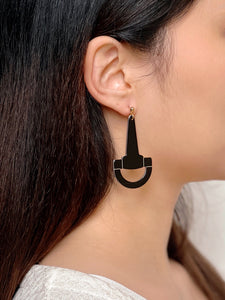 Horsebit Medium Black Ivory Stud Earrings
