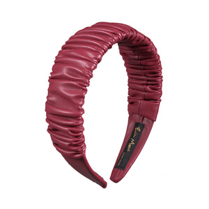 Faux Leather 4 cm Ruffled Burgundy Headband