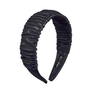 Faux Leather 4 cm Ruffled Black Headband