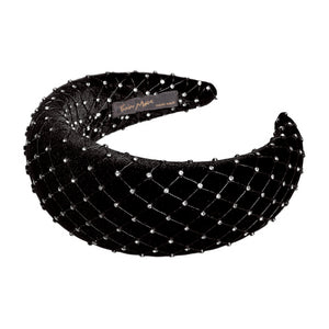 Velvet Crystal 6 cm Padded Black Headband
