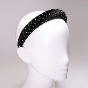 Velvet Crystal 3 cm Padded Black Headband