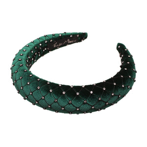 Velvet Crystal 3 cm Padded Emerald Headband