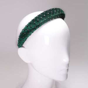 Velvet Crystal 3 cm Padded Emerald Headband