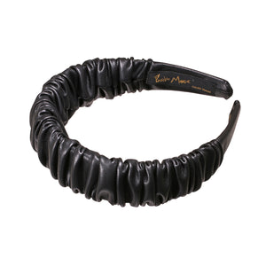 Faux Leather 3 cm Ruffled Black Headband