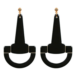 Horsebit Medium Black Ivory Stud Earrings