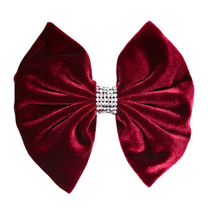Velvet Crystal Burgundy Bow Hair Clip