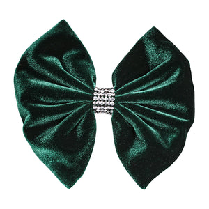 Velvet Crystal Emerald Bow Hair Clip