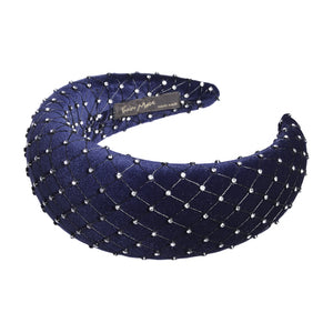 Velvet Crystal 6 cm Padded Navy Headband