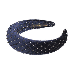 Velvet Crystal 4 cm Padded Navy Headband