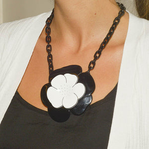 Large Camelia Necklace Bw- Hand Made In France